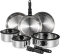ROYDX 20pcs Tri-Ply Stainless Steel Cookware Set 18/10 Stainless Steel Pots and Pans Set with Detachable Handle Cookware Set PFOA Free for All Stoves Space Saving Induction Oven Safe