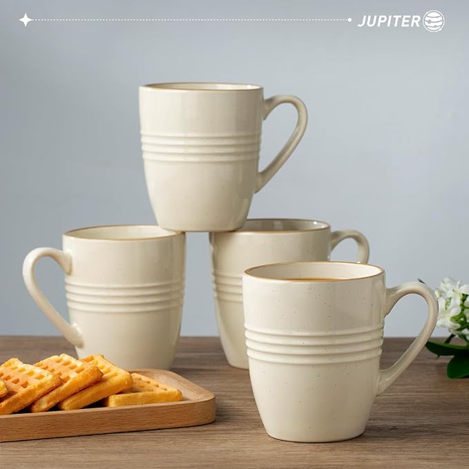 Famiware Jupiter Plates and Bowls Set with Coffee Mugs Set 16 Pieces Dinnerware Sets Vanilla White