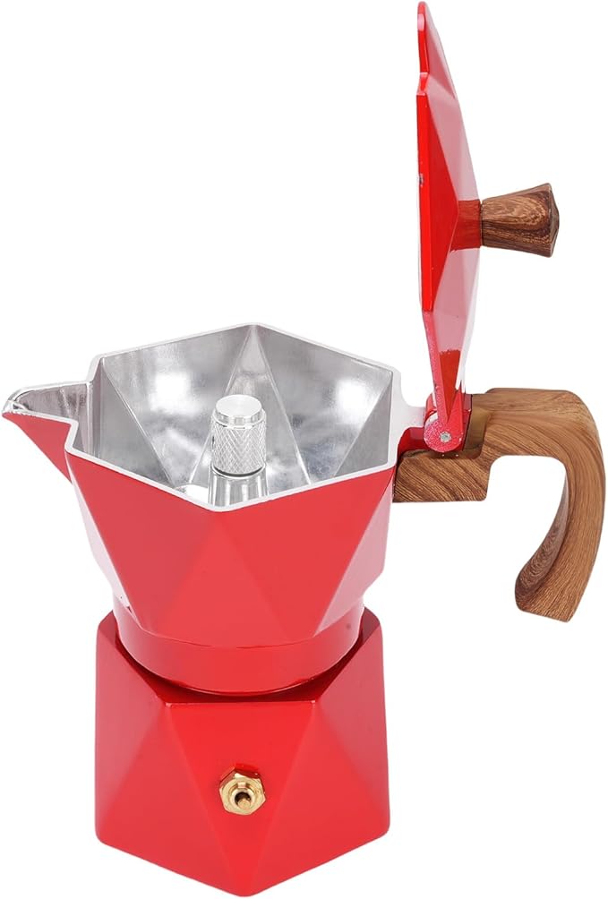 ZJchao Italian Coffee Maker Premium Anodized Aluminum Stovetop Coffee Pot Dual Valve Brewing Rich For Home Camping 2 Cup 16x16cm (Red)
