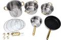 Stainless Steel Pots and Pans Set 5-Piece Cookware Set with Golden Handles and Glass Lids for Kitchen Frying Boiling Grilling