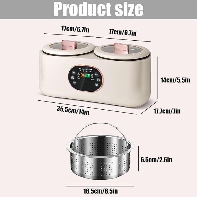 Double Spelling Low Sugar Rice Cooker 1.8L+1.8l Double Slow Cooker with 1 Steel Cage 6 Functions 1200W High Power