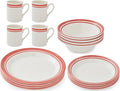 Portmeirion Potter’s Stripe 16-Piece Dinnerware Set - Red Earthenware Plates Bowls &amp Mugs Minimal Serveware for Everyday Family Dining &amp Gathering Holiday Entertaining &amp Gift Giving (Se