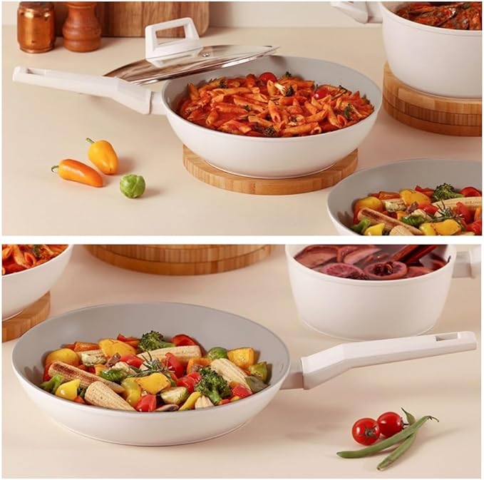 Induction cukin cookware set pan 2P+ pot 2P+ lid 1P white