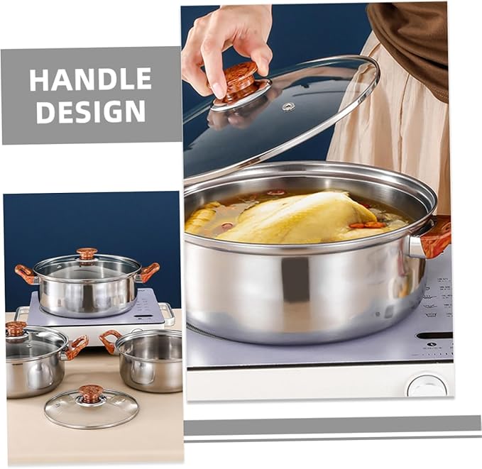 IMIKEYA 12-Piece Stainless Steel Cookware Set Induction-Compatible Pots Pans Including Milk Pan Soup Pot and Kettle Easy to Clean Cookware for Home Kitchen