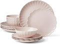 Lenox Dinnerware Set French Perle Scallop Blush 12-Piece Set Service For 4 Stoneware Dishwasher Safe Microwave Safe Plates and Bowls sets Dish Set Plate Set Home And Kitchen (Pink 12 Piece)