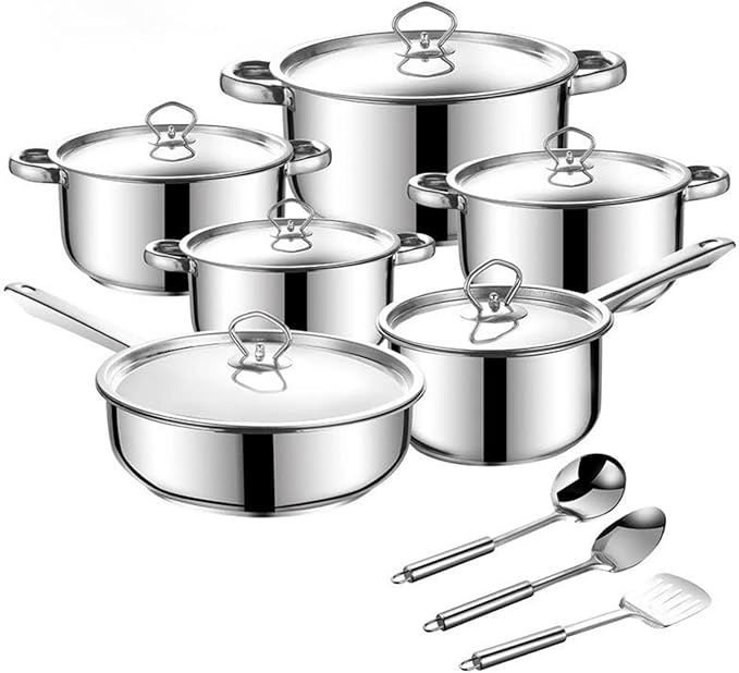 Stainless Steel Cookware Set 15 Piece with Lids Pots and Pans Kitchen Collection