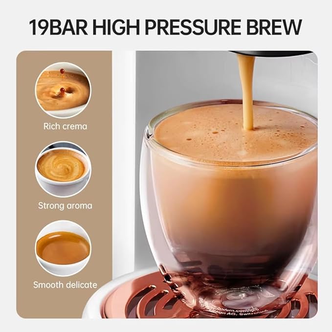 5-in-1 Coffee MachineCapsule Coffee Machine 7-Speed Water Level AdjustmentHot and Cold Switchable19bar High Pressure Extraction600ml Water TankCompatible with a Variety Of Capsules