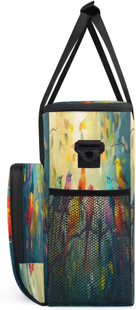 Colorful Magpie Bird Oil Painting Coffee Maker Carring Bag Travel Carrying Storage Tote Bag Compatible with Keurig K-Mini or K-Mini Plus Portable Single Serve Coffee Brewer Case with Pockets