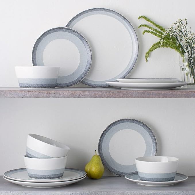Noritake Colorscapes Layers Ash 12-Piece Coupe Dinnerware Set Service for 4