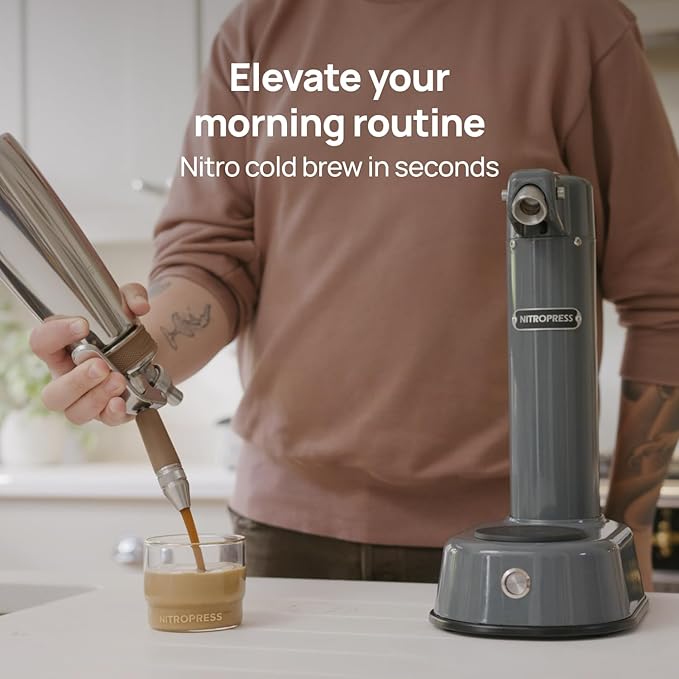 NitroPress DS – Electric Nitro Cold Brew Coffee &amp Cocktail Maker | Air-Powered Nitrogen Infuser for Smooth Nitro Drinks Cocktails Cold Brew &amp Tea at Home | No Gas Cartridges | Stainless Stee