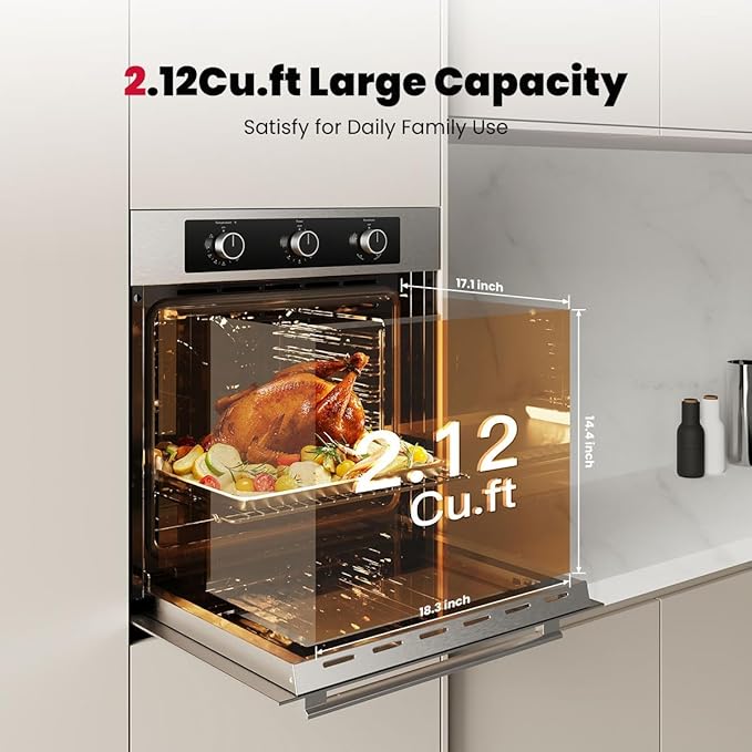 GASLAND 24 Gas Wall Oven ETL Certified Natural Gas Wall Oven Built-in Single Wall Oven with Bake Broil Rotisserie Functions Timer and Convection Fan 120V Cord Plug Stainless Steel