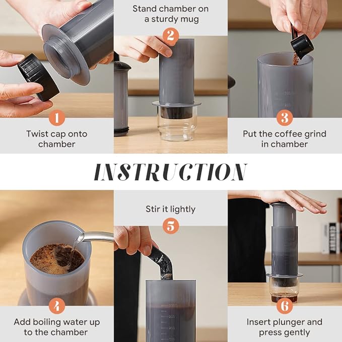 Coffee Press Maker -New Desgin Bigger Capacity Quickly Makes Delicious Coffee Without Bitterness - 1 to 3 Cups Per Pressing (Coffee Maker)