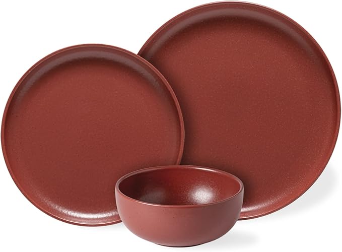 Casafina Ceramic Stoneware 18-Piece Place Setting Service for 6 with Cereal Bowls - Pacifica Collection Cayenne | Microwave &amp Dishwasher Safe Dinnerware Set | Food Safe Restaurant Quality Tablewa