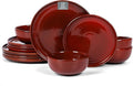 Vicrays Ceramic 12 Pieces Dinnerware Set - Dinner Plates Salad Plates Cereal Bowls Set Service for 4 - Scratch Resistant Microwave Oven Dishwasher Safe - Cherry Red