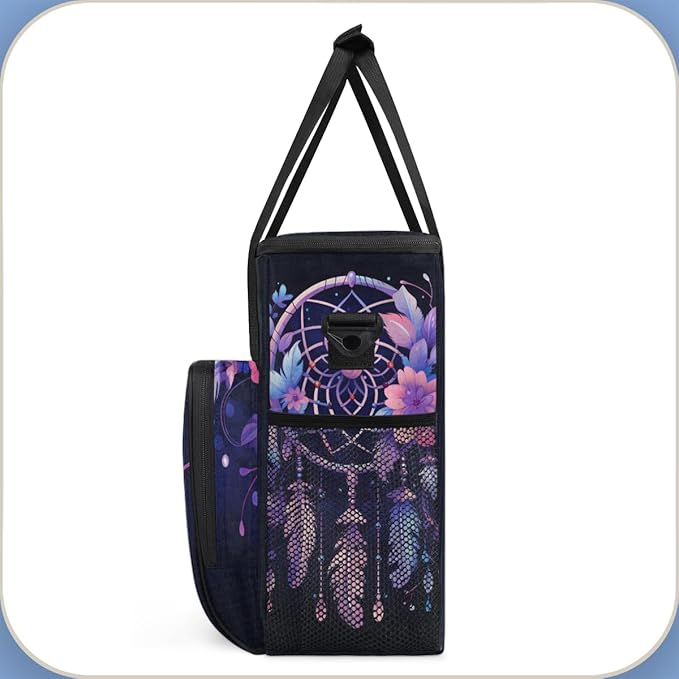 Dream Catcher Coffee Maker Carrying Bag Purple Flowers Travel Storage Bag Compatible with K-Mini or K-Mini Plus Single Serve Coffee Brewer Carrying Case with Multiple Pockets &amp Shoulder Strap