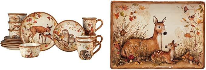 Certified International Pine Forest 16 pc Dinnerware Set Service for 4 BROWN &amp Pine Forest Rectangular Platter