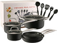 Nonstick Kitchen Pots and Pans Set with Visual Lid Includes Milk Pot Soup Pot Frying Pan and Tableware Sets 13Pcs Induction Cookware Cooking Set for Oven &amp Dishwasher Safe