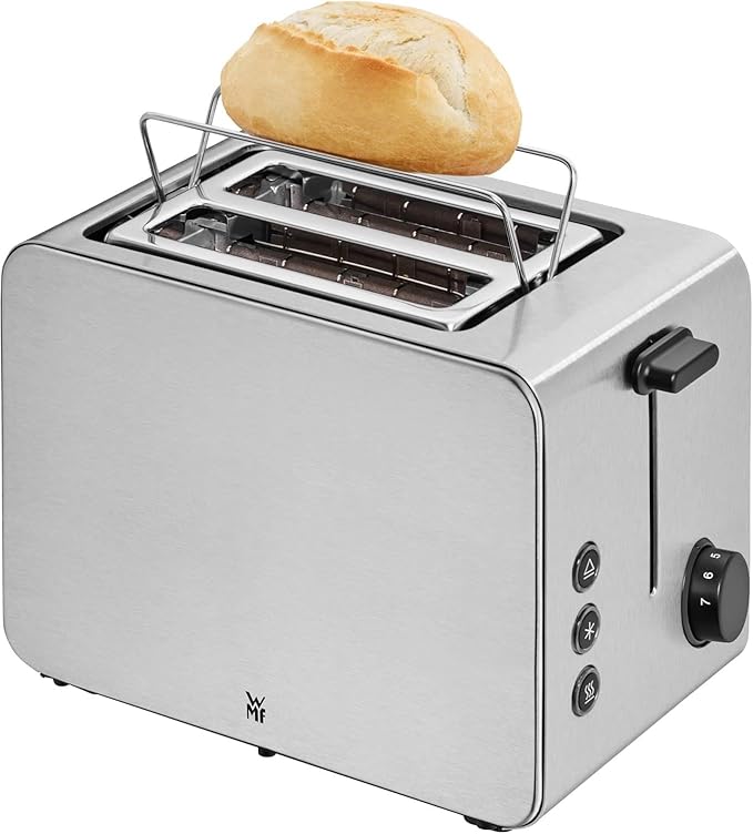 WMF Stelio Two Slice Toaster Stainless Steel Double Slot Toaster with Roll Attachment Bagel Function 7 Browning Levels 900 W Stainless Steel Mat
