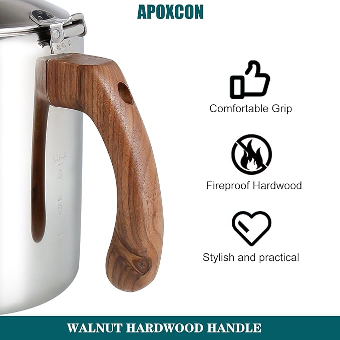 Coffee Percolator Pot Stainless Steel Coffee Maker with Tough Glass Knob &amp Fireproof Solid Wood Handle &amp Drip-Free Spout Camping Coffee Pot Using on any Stovetop NO Aluminum NO Plastic (8 Cup)