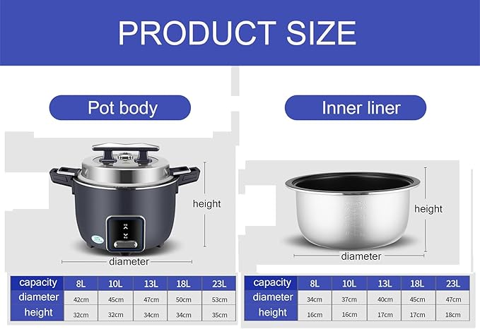 Large Electric Rice CookerCommercial Rice Cooker/Warmer with Nonstick Inner PotOne-Touch OperationAuto Keep WarmEasy Clean Rice Cooker18L-2500W18L-2500W