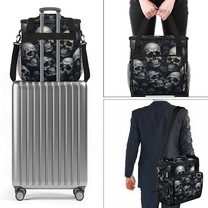 Black Skull Coffee Maker Carrying Bag Portable Travel Storage Tote Bag Compatible with K-Mini or K-Mini Plus Single Serve Coffee Brewer Carrying Case with Multiple Pockets &amp Shoulder Strap