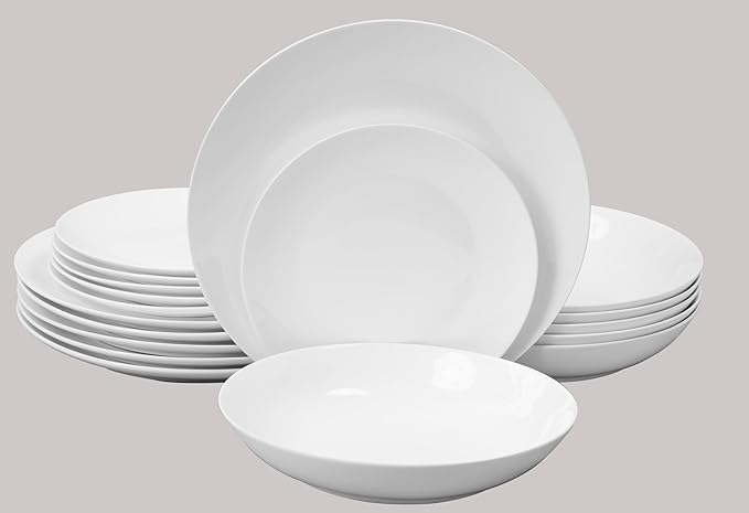 Bone China Coupe Shape Elegance White 18pc Dinnerware Set