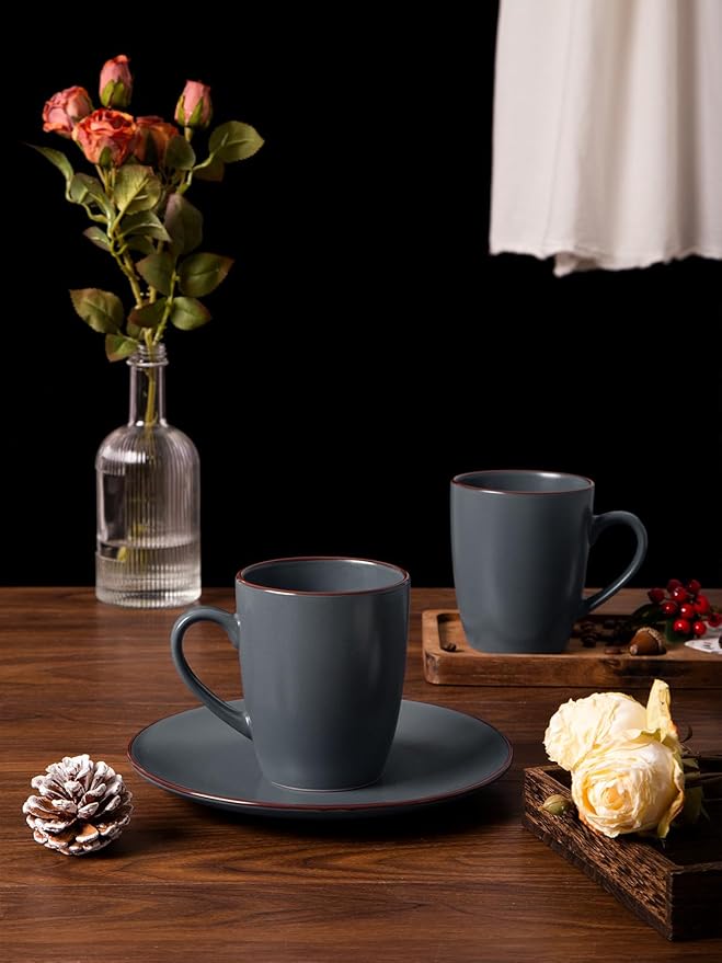 Famiware Venus Plates and Bowls Sets with Coffee Mugs Set 18 Pieces Stoneware Dinnerware Sets Charcoal