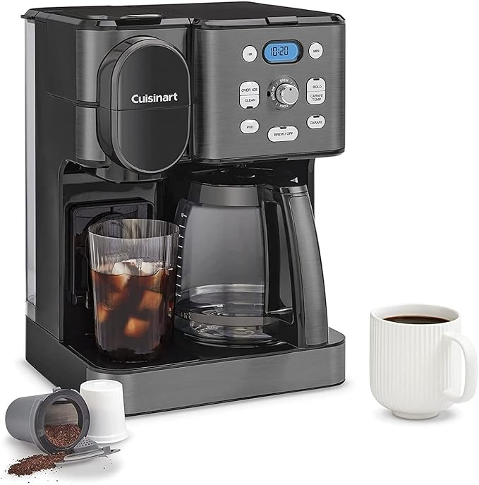 Cuisinart 12-Cup Coffee Maker Single-Serve Brewer Glass Carafe Automatic Hot &amp Iced Coffee Machine Brew Strength Control and Brew Pause SS-16BKS Black Stainless Steel