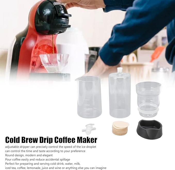Glass Cold Brew MakerIce Coffee MachineCoffee Drip Pot 400ml Reusable High Borosilicate Glass Detachable Adjustable Transparent Ice Coffee Drip Pot