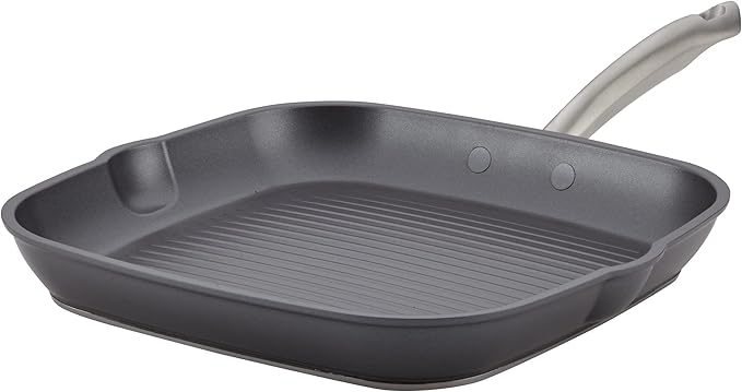 Anolon Accolade Forged Hard Anodized Nonstick Square Grill Pan/Griddle with Spouts 11 Inch - Moonstone Gray