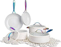 12-Piece Non-Stick Aluminum Cookware Set with Induction Base Oven Safe Black Finish (Cream &amp Rainbow)