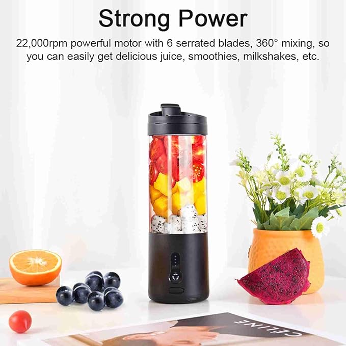 Electric Juicer USB Rechargeable Smoothie Maker Blender Cup with 6 Blades for Travel 4000mAh Battery