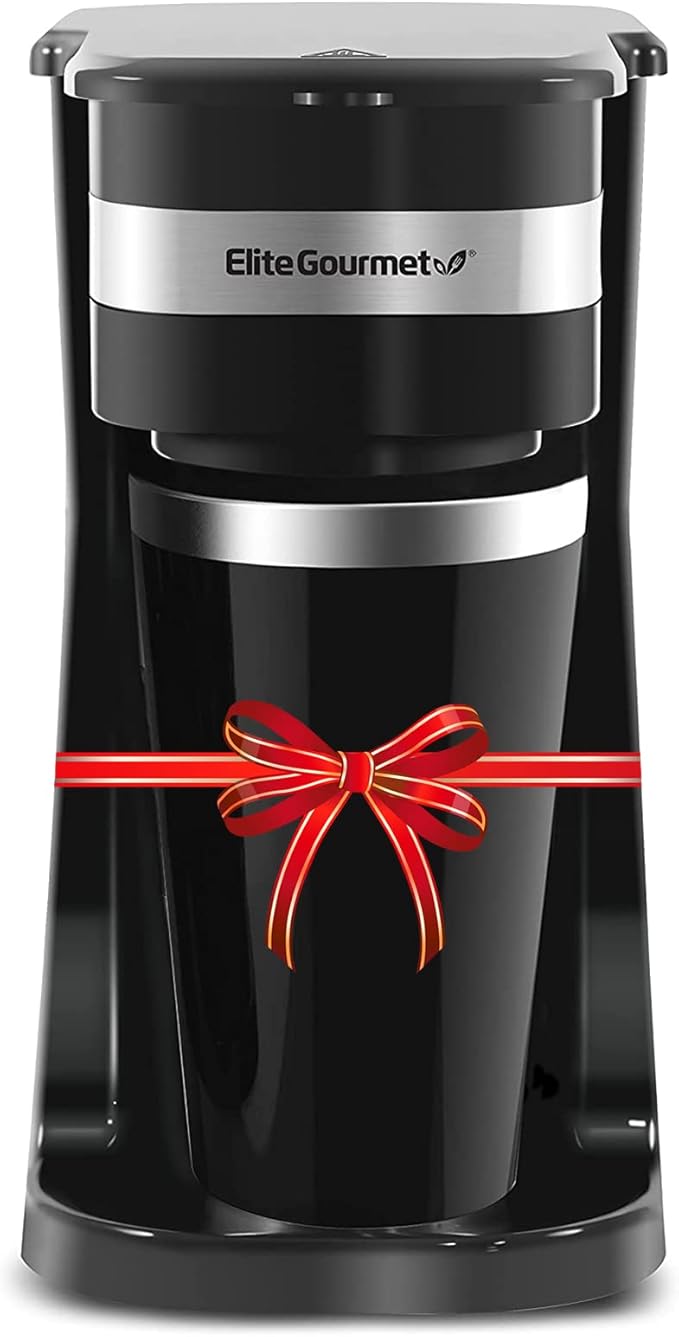 Elite Gourmet Personal Single-Serve Coffee Makers with 14Oz Stainless Steel Travel Mugs Compatible with Coffee Grounds Reusable Filters Mint and Black