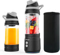 Portable Blender Anti-Jamming 300 Watt for Shakes and Smoothies 24oz Travel Blender USB Rechargeable BPA Free Sporty bottle with a Travel Lid. (Black Base Grey Lid) (Black with Insulated Sleeve)
