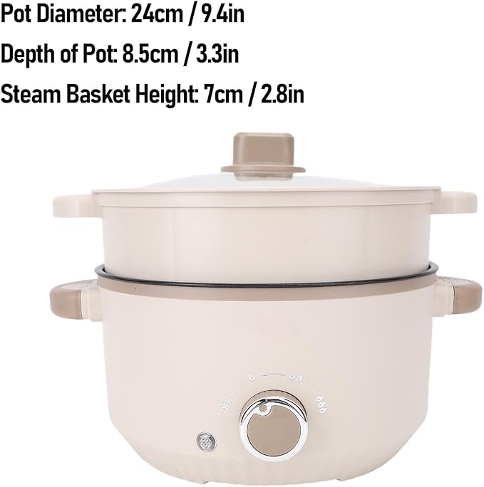 Electric Pot 3L Large Capacity Anti Scald Multifunctional Rice Cooker with Steam Basket for Noodle Soup Cooking Family Use (US Plug 110V)