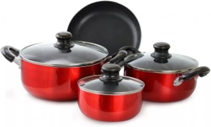 For Better Chef 7-Piece Non-Stick Cookware Set Dutch Oven Sauce Pan Fry Pan Set Red