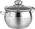 Daniks Classic 2 Quart Stainless Steel Stock Pot with Glass Lid Tri-Ply Bottom for Even Heating Induction Compatible Dishwasher Safe