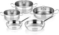 BRA COOKWARE Profesional 8-Piece Stainless Steel Cookware Set | Professional Pots &amp Pans Set | Kitchen Set w/ 2 Pots 1 Sauté Pan 2 Frying Pans 3 Lids | All Heat Sources Compatible | PFOA Free