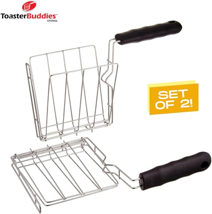 TOASTER BUDDIES 2-Piece Toaster basket Sandwich Racks 2 Slice-Toaster Compatible with allmost all pop-up toasters Toaster gadget Regular Black