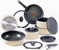 T-fal Ingenio Expertise Non Stick Cookware Set 14 Piece Induction Oven Broiler Safe 500F Stackable Cookware Pots and Pans RV Camping Fry Pans Dishwasher Safe Detachable Handle French Vanilla