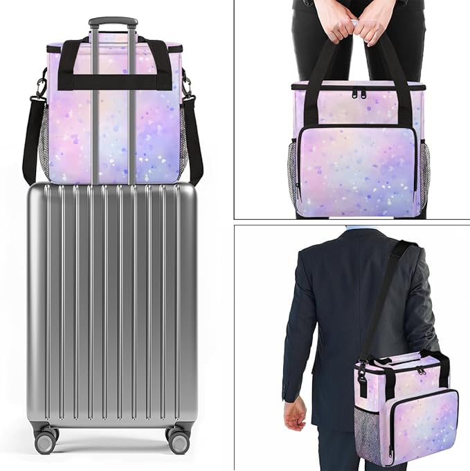 Glitter Coffee Maker Carrying Bag Light Pink Portable Travel Storage Tote Bag Compatible with K-Mini or K-Mini Plus Single Serve Coffee Brewer Carrying Case with Multiple Pockets &amp Shoulder Stra