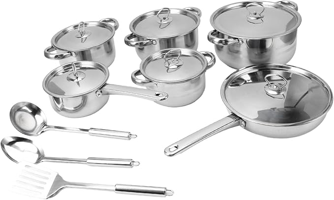 Stainless Steel Pots Pans Set Premium Kitchen Cookware Set Durable Stainless Steel Cookware Set with Soup Pot Saute Pan Lids for Home Cooking Family Kitchen