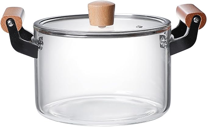 Glass Saucepan with Cover for Cooking Glass Cooking Pot with Lid Glass Handmade Cookware Set Stovetop Pot Simmer Pot for Pasta Noodle Soup Milk Tea Salad2.5l