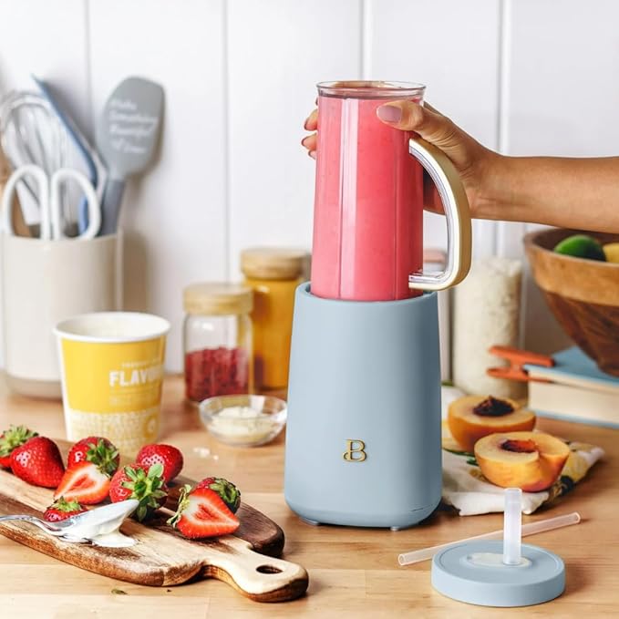 Personal Blender 12-Piece Set 240W Motor Emulsifying Stainless Steel Blade System 16oz Travel Cup with Straw BPA-Free Dishwasher Safe Jars (Cornflower Blue)