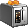 Mecity 2 Slice Touch Screen Toaster 1.5 Wide Slot Stainless Steel Smart Toaster for Bagels Muffins Waffles Gluten-Free Breads Defrost Reheat Timer 120V 825W Grey Pearl