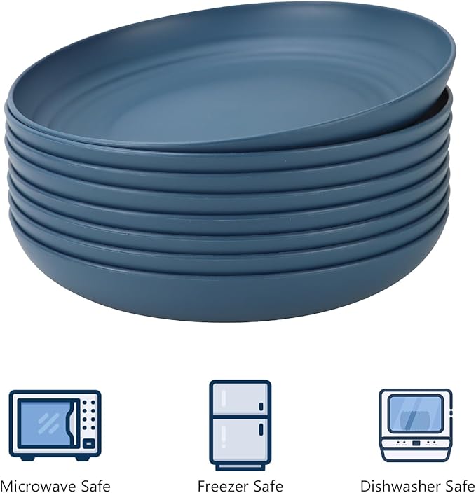 Homienly 14-Piece Premium Wheat Straw Dinnerware SetsLightweight and Unbreakable Plates and Bowls Sets - Plates Bowls for KitchenDishwasher and Microwave Safe Dishes Set - Blue