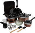 Basic Essentials 29-Piece Nonstick Cookware Pots Pans Set Baking Sheet Cookie Cutters Mixing Bowl Measuring Cups &amp Spoon Copper