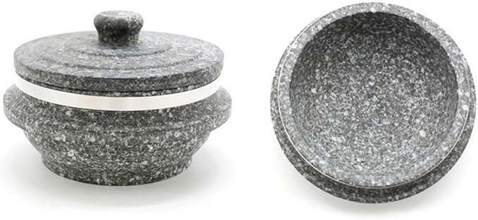 Jangsoo Gopdol Natural Giblet Pot Dolsot Pot with Stone Lid for Nutrition Rice Steamer (Large 7 X 3.5 inch (For 3 People))
