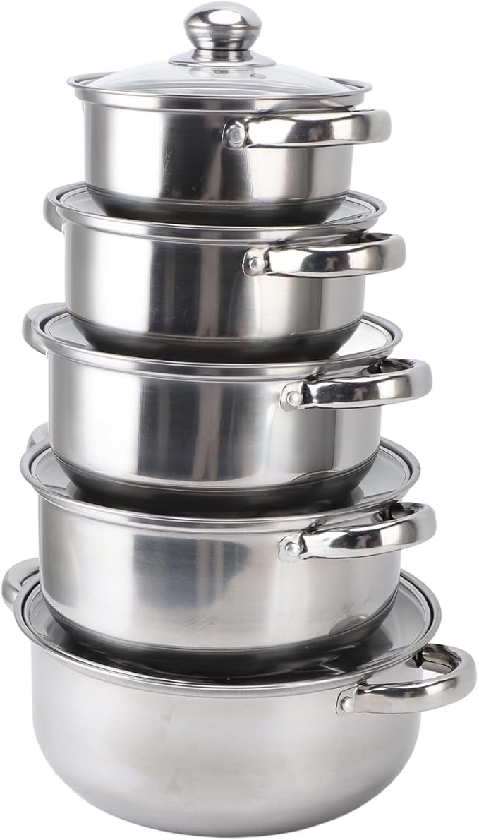 5Pcs less Steel Pots Cookware Set less Steel Pot Set with Glass Lid pot Soup Pot Saucepan for Cooking Dishwa Heat ar Handle Stackable