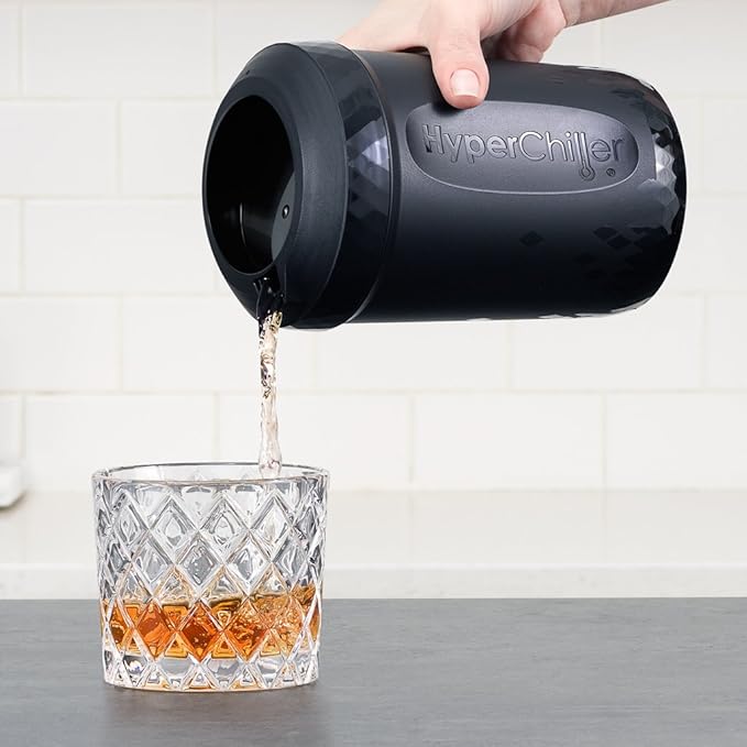 HyperChiller HC2 Patented Iced Coffee/Beverage Cooler NEW IMPROVEDSTRONGER AND MORE DURABLE! Ready in One Minute Reusable for Iced Tea Wine Spirits Alcohol Juice 12.5 Oz Black